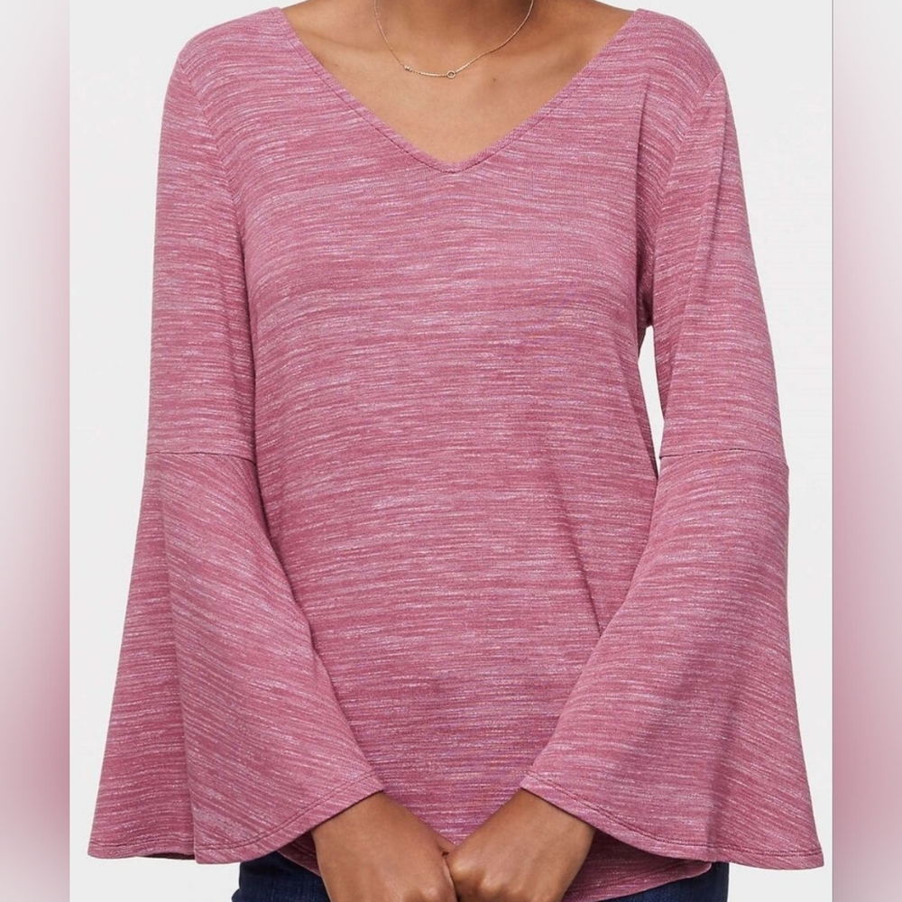 Ann Taylor LOFT Marbled Tie Back Bell Sleeve Top With Open Back Size L